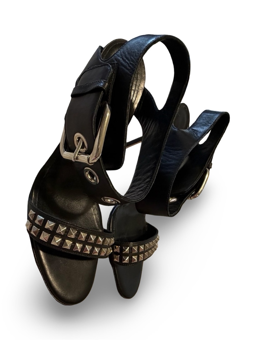 Manolo Blahnik Black Studded Leather Buckle Ankle Strap Sandals, 38 - Picture 10 of 16